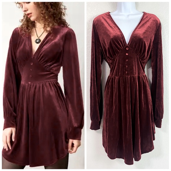 Cider Dresses & Skirts - Cider Burgundy/Wine Velvet V Neck Dress Size XL